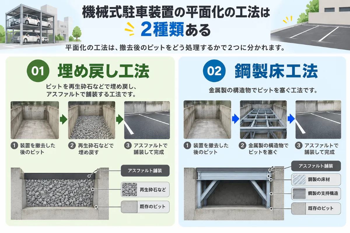 平面化の工法は2種類ある